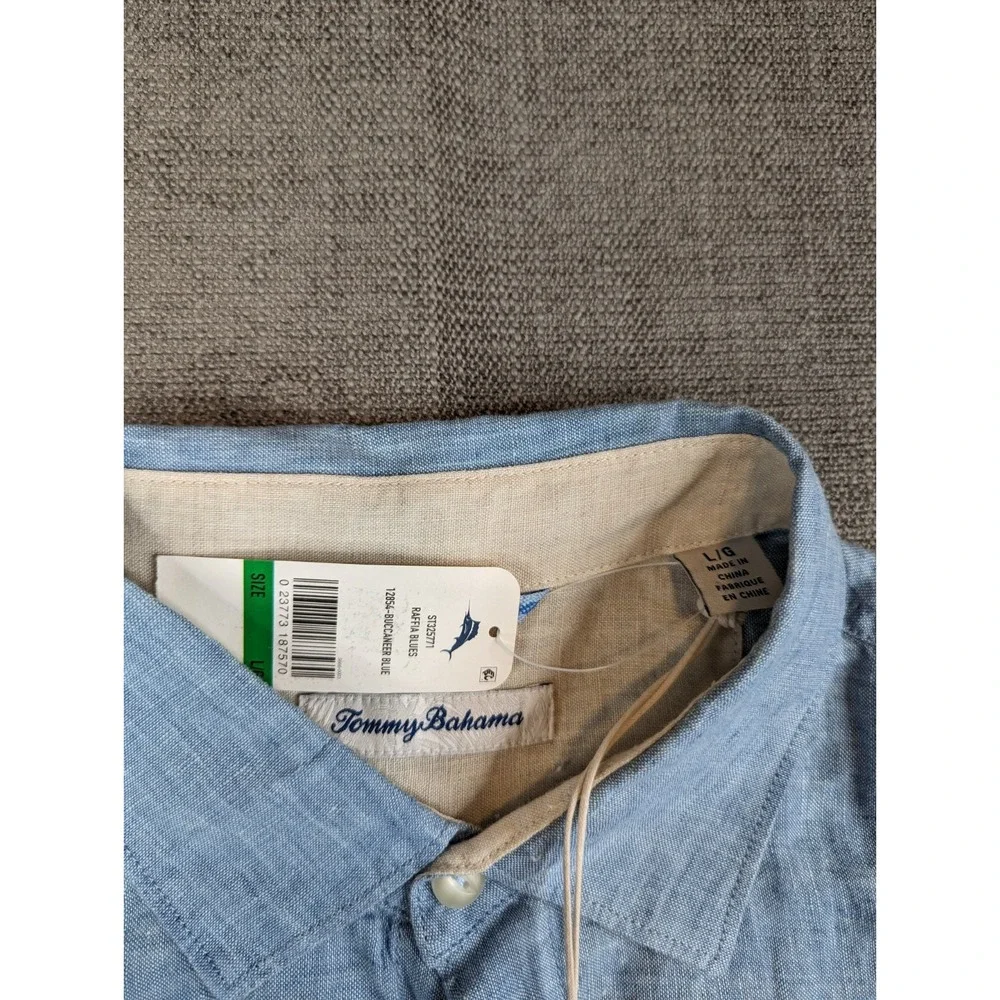 NWT Tommy Bahama Shirt Men L Blue Linen Long Sleeve Raffia Blues Button Striped - Picture 6 of 7